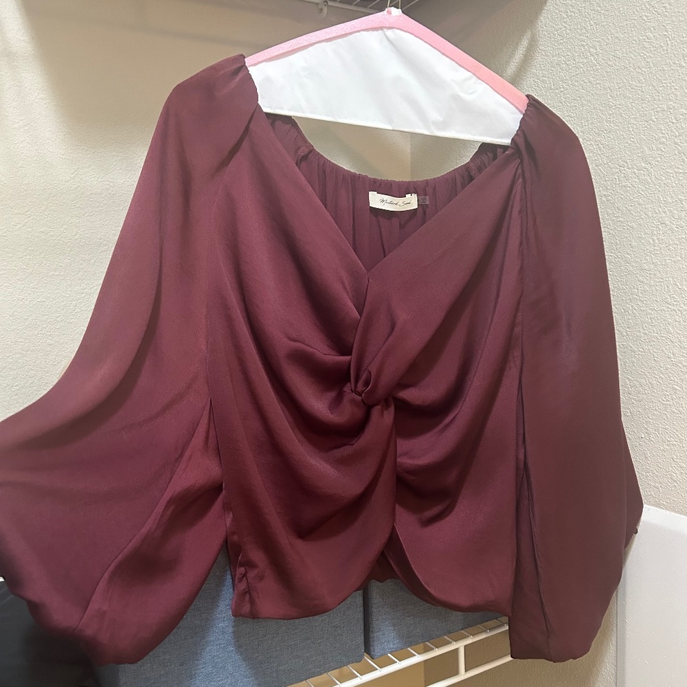 Like new medium satin plum colored long sleeve top, Mustard Seed brand